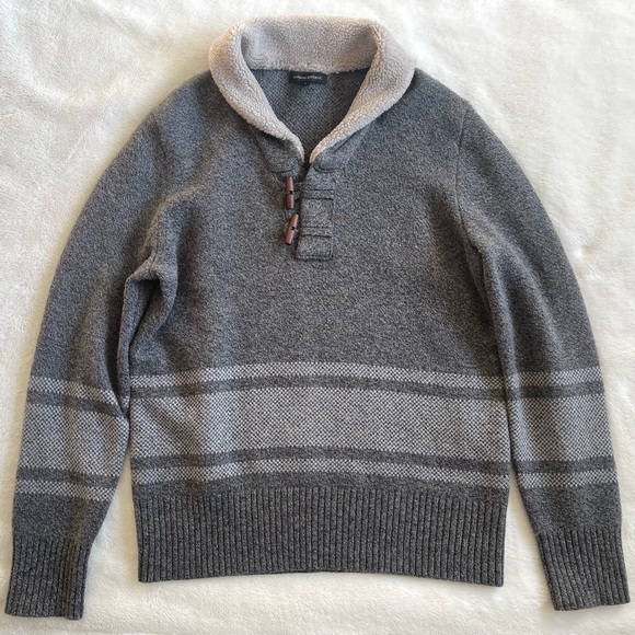 Banana Republic Birdseye Grey Stripe Wool Shawl Neck Pullover Sweater - Picture 3 of 12